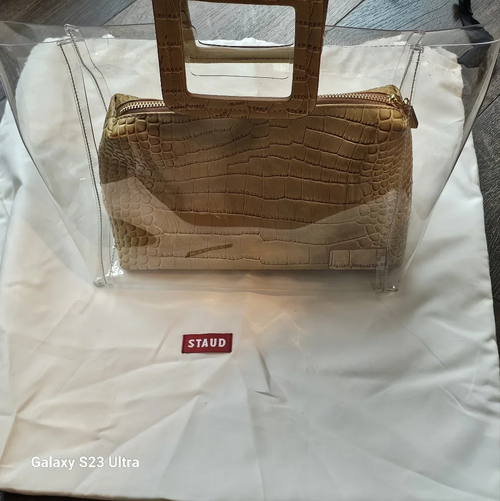 STAUD Shirley Clear Purse with Inner Clutch Faux Crocodile Print - Picture 3 of 12